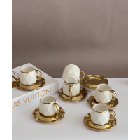 Anella 6 Person Coffee Cup Set White and Gold Color